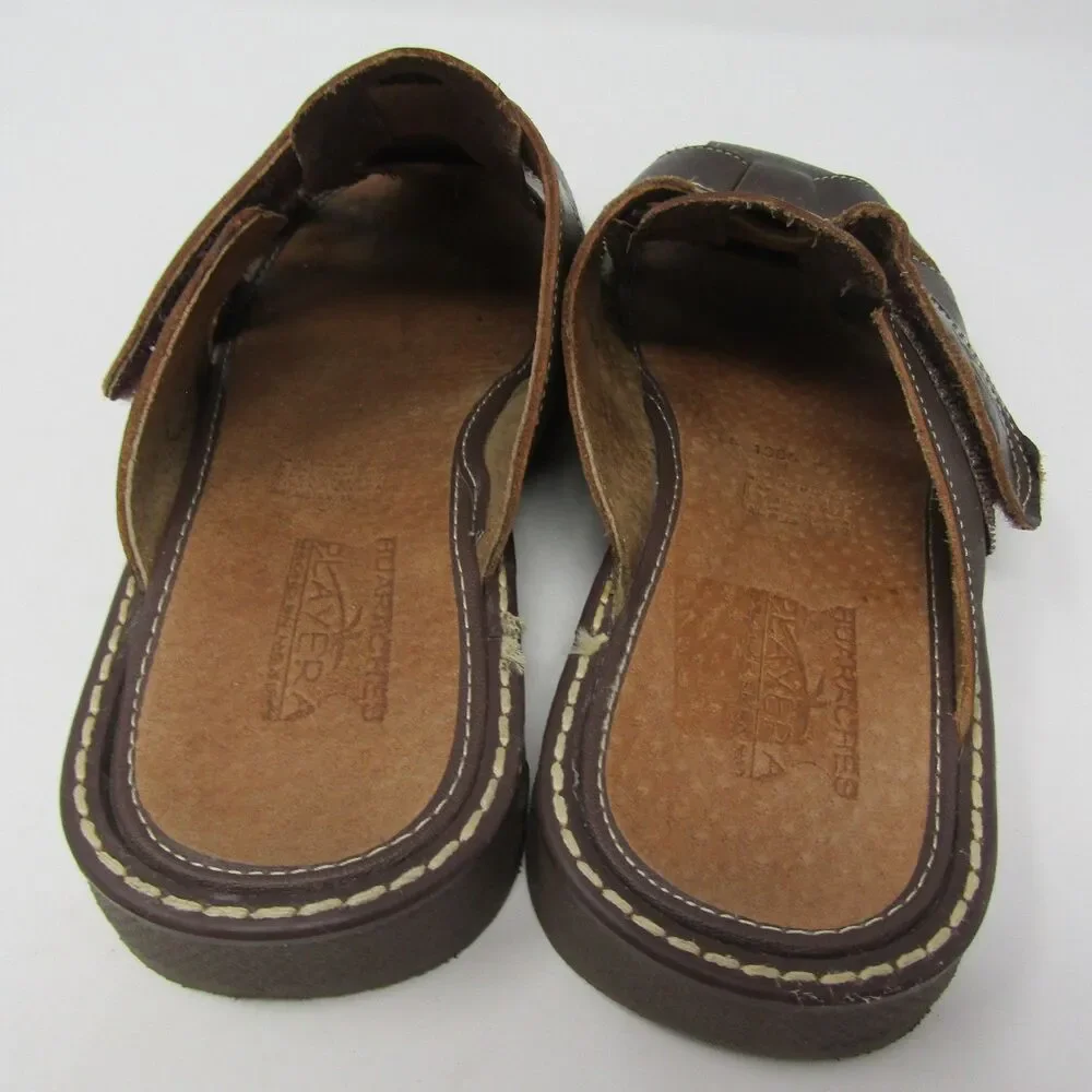 Playera Huaraches Men's Brown Leather Fisherman Sandals US 8.5 Hook & Loop Mules